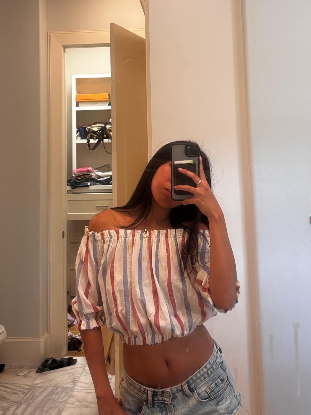 Striped Off-Shoulder Crop Top in Pastel Multicolor